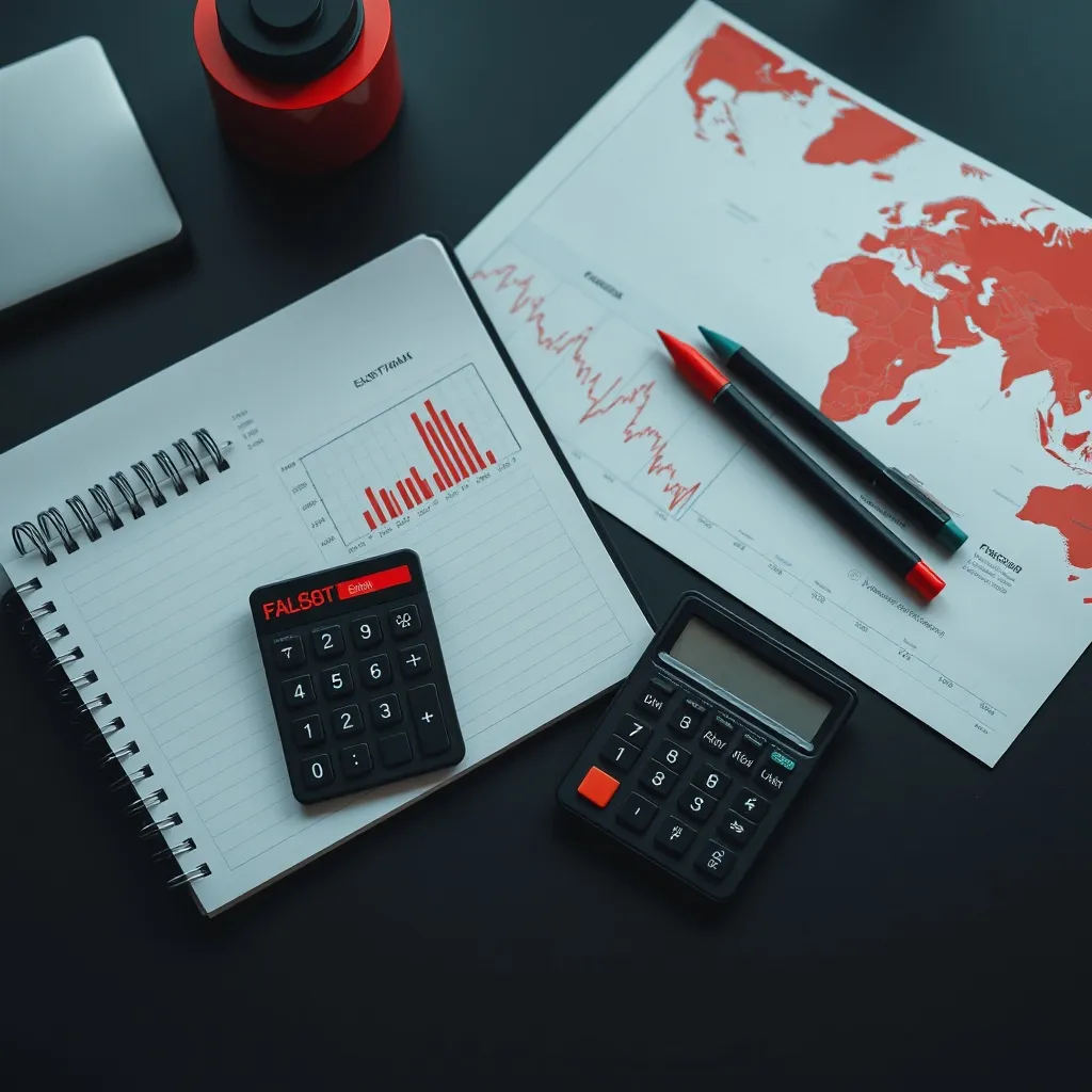 A professional photo of a minimalist workspace with a calcul